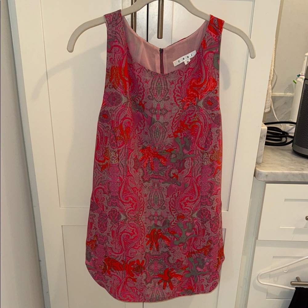CAbi Pink and Red Paisley Sleeveless Blouse